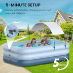 Inflatable Pool with Canopy,Upgraded 102"x67"x24" Inflatable Swimming Pool for Kids&Adults,Outdoor Blowup Pool with UV Shade&Wireless Pump,Durable Thickened Family Splash Play Center for Backyard-Blue