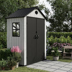 5.3x3.4 FT Resin Outdoor Storage Shed, 135 Cuft Garden Tool Sheds & Outdoor Storage Plastic Shed with Floor, 7FT Tall Outside Lawn Mower Storage Shed with Side Window, Cemented Grey Black