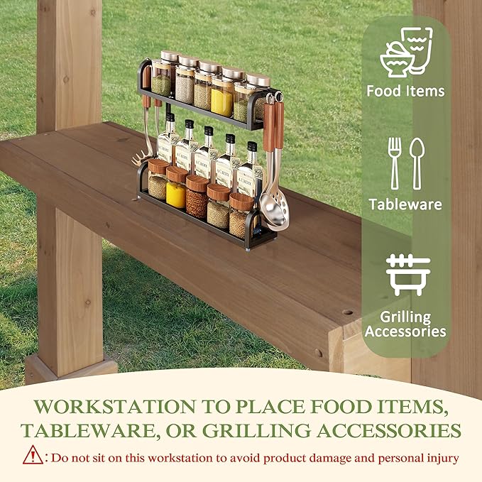 MUPATER 8' x 5' Wooden Grill Gazebo with Sloping Metal roof, Rainwater Drainage, Cedar Frame, Heavy Duty Canopy Suitable for Full-Size Grill, BBQ Canopy for Outdoor Patio, Lawn, Garden, Backyard
