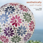Alpine Corporation 10" Diameter Indoor/Outdoor Glass Mosaic Gazing Globe Yard Decoration, Colorful Daisy Design