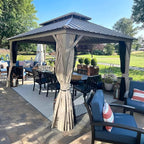 PURPLE LEAF 10' x 14' Outdoor Hardtop Gazebo, Champagne Aluminum Gazebo with Galvanized Steel Double Roof, Curtains and Netting for Patio Lawn and Garden