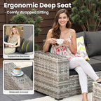 ovios 9 Pieces Patio Furniture Set, Outdoor Wicker Sectional Sofa with 42" Fire Pit Table Swivel Chair, Modern Modular Deep Seat Rattan Couch Conversation Sets, Black
