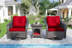 Wicker Swivel Rocking Chairs Set 2 with Storage Side Table - Outdoor Brown Wicker Swivel Glider Chair Outdoor Rocking Chair with Water-Resistant Cushions, Red