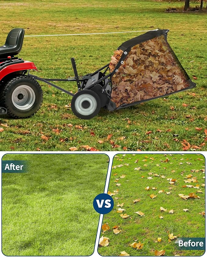 48" Lawn Sweeper Tow Behind, Heavy Duty Yard Sweeper Pull Behind with 25 Cu.Ft Large Hopper & Adjustable Sweeping Height, Universal Leaf Grass Collector for Tractor ATV UTV, Black