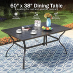 PHI VILLA Patio Dining Set 8 PCS with 13ft Double-Sided Patio Umbrella(Navy Blue)，Metal Outdoor Dining Set - 6 x Outdoor Stackable Chairs, 1 x 60"x38"Rectangle Dining Table and 1 Umbrella