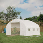 Outsunny 11.5' x 10' x 6.5' Walk-in Tunnel Greenhouse, Green House with Zippered Mesh Door, 7 Mesh Windows & Roll-up Sidewalls, Upgraded Gardening Plant Hot House with Galvanized Steel Hoops, White