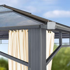 TOOLPORT Hardtop Gazebo 10x13 ft with Aluminum Frame and Approx. 8 mm Polycarbonate Roof - Side Panels in Champagne
