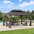 SUNJOY 12x16 Hardtop Wood Gazebo with Galvanized Steel Roof and Mosquito Netting, Outdoor Permanent Pavilion Cedar Gazebo for Backyard, Garden, Patio, Deck, Lawn