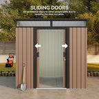 Gizoon 6'x4' Outdoor Storage Shed Metal Garden Shed with Sliding Lockable Doors, Versatile Tool Bike Shed with Transparent Panel Windows, Outdoor Storage Clearance for Backyard, Patio, Light Brown