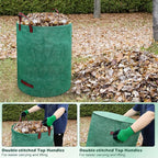72 Gallons Lawn and Leaf Bags,Reusable Yard Waste Bags with Gardening Gloves,Heavy Duty Garden Bags with 4 Handles for Lawn Care, Camping & Recycling(3 Pack）