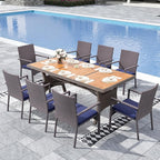 Sophia & William 9 Piece Patio Dining Set, Patio Table and Chairs Set Outdoor Dining Set for 8, Acacia Wood Patio Dining Table Set with PE Rattan Wicker Chairs for Garden, Porch, Backyard