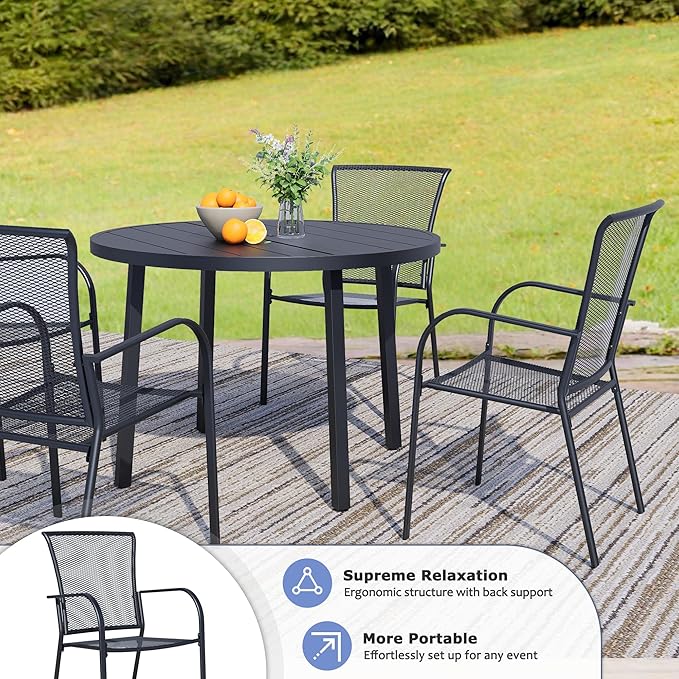 Outdoor Metal Patio Chairs Set of 8, Stackable Iron Mesh Dining Chairs with Armrests, All-Weather Bistro Chairs for Garden, Backyard, Porch, or Balcony