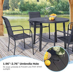 5 Pieces Round Dining Table Set for 4, Patio Dining Set Includes 4 Black Stackable Patio Chairs and 1 Black Round Table, Patio Furniture Sets with Sling Support for Outside, Garden