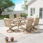HAPPATIO 7 Piece Patio Swivel Dining Set, Aluminum Outdoor Dining Set for 6,Dining Table and Chairs Set, Patio Dining Furniture with Aluminum Table, Swivel Chairs and Washable Cushions (Beige)