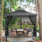 COBIZI Gazebo 10x10 Heavy Duty Gazebos with Improved Nettings Outdoor Gazebo Double Roof Patio Gazebos with Metal Steel Frame Outdoor Canopy for Patio, Deck, Backyard(Black)