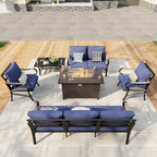 6 Pieces Modern Patio Furniture Set, All Weather Metal Outdoor Conversation Sets with Fire Pit Table for Backyard Garden Deck Porch Poolside, Blue