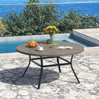 DIFY 50" Round Outdoor Patio Dining Table for 6, All-Weather Metal Steel Slatted Patio Table with 1.57" Adjustable Umbrella Hole, for Lawn Garden Porch Backyard, Grey Wood-Like