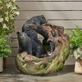 Merax 22" High Bear Log Fountain, Outdoor Weather-Resistant Fountain with LED Lights, 2-Tier Waterfall for Garden or Patio, Light Brown+Black