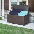 RELAX4LIFE Patio Rattan Storage Box - 50 Gallon All-Weather Wicker Storage Box w/Top Lid, Protective Liner and Wheels, Outdoor Deck Box Waterproof for Cushions, Toys, Garden Tools