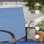 7 Piece Outdoor Dining Set for 6, 54" Round Metal Table with Umbrella Hole, 6 Blue Dining Chairs, Patio Table and Chairs Set for Backyard Lawn