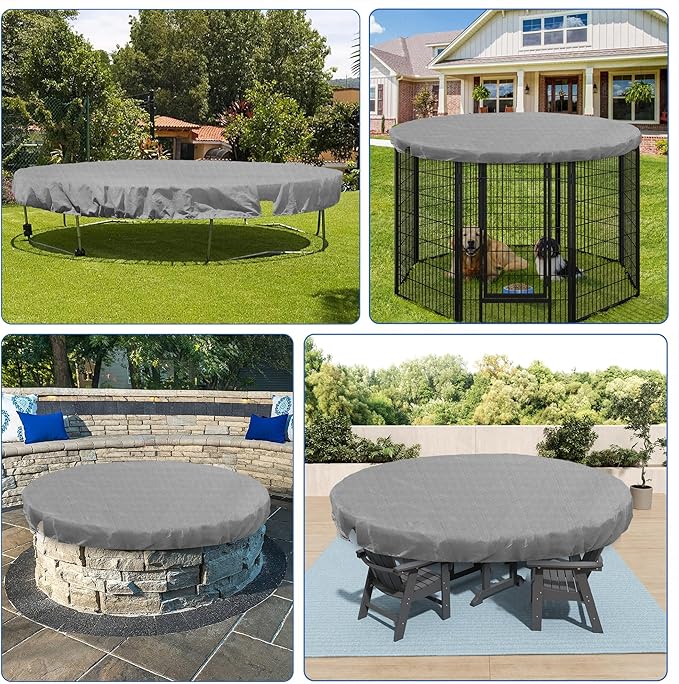 ECOOPTS Round Pool Cover for Above Ground Pools, Swimming Pool Cover Protector Winter Safety Cover (10 ft, Light Grey)