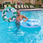 Pool Float for Swimming Pool, Inflatable Swim Tube Floaties for Teens Adults Tropical Leaf Printed Swim Ring Pool Party Decoration