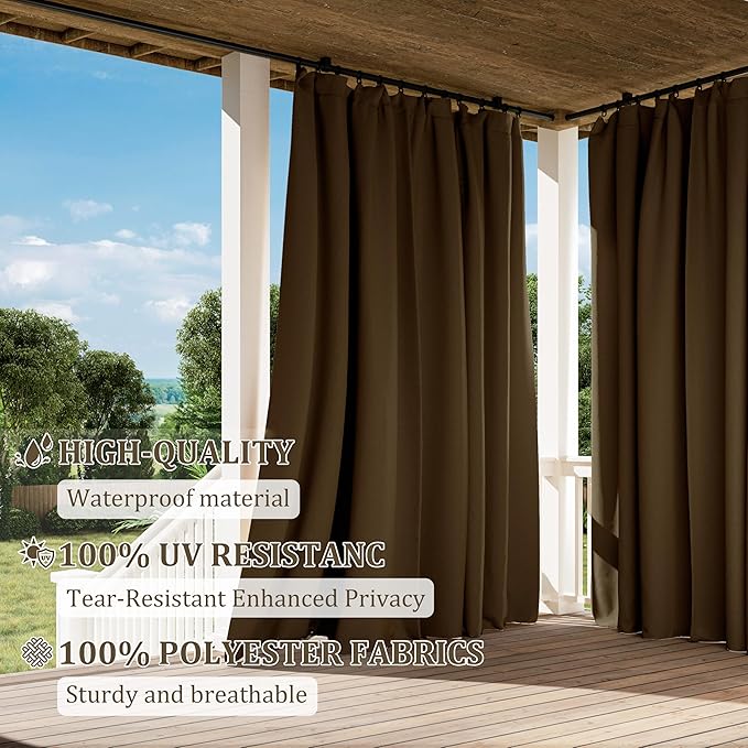 Gazebo Universal Replacement Privacy Curtain,12'×20' Gazebo Outdoor Waterproof Curtains, 4-Panels Sidewall Curtains with Double Zipper for Patio Canopy, Garden and Backyard (Curtain Only)