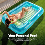 SLOOSH Inflatable Tanning Pool Lounger Float, 70" x 46" Pool Floats Adult with Pillow, 4 in 1 Suntan Tub Raft Floatie,Sunbathing Bed Lounge for Water Blow Up Kids Ball Pit Party Gifts, L-Blue Green