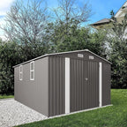 10x12 FT Outdoor Storage Shed, Large Metal Garden Shed with Double Door Two Window Waterproof Tool Shed for Backyard Patio Lawn Poolside, Grey