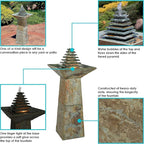 Sunnydaze 40-Inch Slate Outdoor Water Fountain - Layered Pyramid Outdoor Water Feature with LED Lights for Patio, Deck, Garden