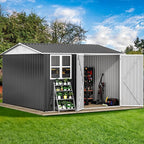 DWVO 10x10ft Metal Outdoor Storage Shed with Window, Lockable Tool Storage Sheds, Oversized Steel Garden Sheds with Sloped Roof for Backyard, Patio, Garage, Lawn, Gray & White