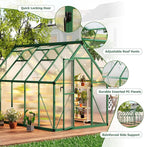 CABIHOME 6x9 FT Outdoor Greenhouse, Polycarbonate Greenhouse with Roof Vent and Ground Nails, Aluminum Large Walk-in Green House w/Lockable Push Door for Outside Garden Backyard (Green, 6x9 FT)
