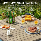 PHI VILLA 5 PCS Patio Dining Set, 4 Padded Swivel Dining Chairs & Square Brown Metal Slat Table Top with 1.57" Umbrella Hole, Outdoor Table and Chairs for All Weather