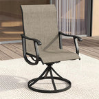 VICLLAX 7 Pieces Patio Dining Set for 6, Outdoor Furniture Set Includes 53" Outdoor Round Table and 6 Patio Swivel Chairs for Lawn Garden, Black Tabletop and Mixed Brown Fabric
