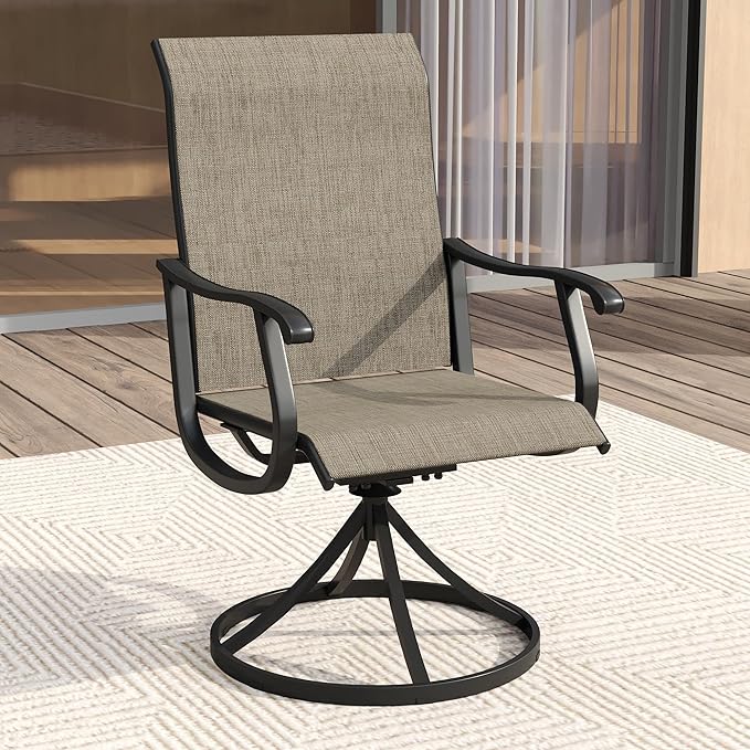 VICLLAX 5 Pieces Patio Dining Set for 4, Outdoor Furniture Set Includes 40.6" Square Outdoor Table and 4 Patio Swivel Chairs for Lawn Garden, Walnut Tabletop and Mixed Brown Fabric