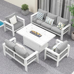 Solaste Aluminum Patio Furniture Set with Fire Pit Table, 5 Piece Metal Outdoor Furniture with Water-Resistant Cushions, Modern Patio Conversation Set for Balcony, Front Porch, and Backyard