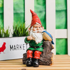 Garden Gnome Statues with Bird Resin Sculpture Gnome Sitting on The Stump Outdoor Statues for Outdoor Garden Decor