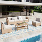Patio Furniture Set, 7 Piece Outdoor Rattan Wicker Sectional Conversation Set with 5.5" Thick Waterproof Cushions and Coffee Table for Deck Backyar