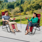 Elevon Zero Gravity Chair Set of 2 with Cup Holder & Removable Pillows, Adjustable Reclining Outdoor Patio Folding Chairs Portable Lounge Chair Furniture for Poolside, Lawn, Beach, Camping, Red
