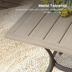DIFY Outdoor Dining Table, Patio Square Metal Dining Table with 1.57" Umbrella Hole for 4 Person, Ideal for Poolside, Deck, Garden and Balcony, Grey Wood-Like