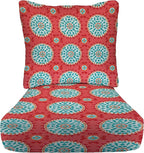 RSH DECOR: Deep Seating Cushion with Pillow Back | 25” x 25” Seat | Water and Fade-Resistant Spun Fabric | Outdoor Chair Cushion Set for Patio Furniture | Watermelon Sundial