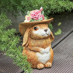 Garden Statues Rabbit with Hat, Bunny Statue Outdoor Decorations for Front Porch Decor Lawn- Yard Art and Garden Decor & Patio Decor, Unique Gardening Gifts for Mom
