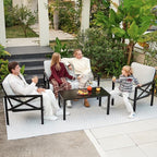 NATURAL EXPRESSIONS Outdoor Patio Furniture 4 Pieces Set, Modern Patio Conversation Sets, Outdoor Sectional Metal Sofa with 5.5 Inch Cushion and Coffee Table for Balcony, Garden