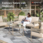 5-Piece Patio Outdoor Conversation Furniture Set with 2 Swivel Chairs, Steel Modern Outdoor Patio Conversation Sets with Thick Cushions for Porch, Balcony, Backyard - Beige