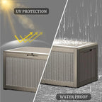 Multi-Functional 100 Gallon Patio Storage Bench - Waterproof Outdoor Deck Box & Storage Cabinet, Lockable Resin Chest for Pool/Garden Accessories, UV-Resistant, Weathered Grey