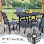 5 Pieces Sqaure Dining Table Set for 4, Patio Dining Set Includes 4 Blue Stackable Patio Chairs and 1 Black Mesh Square Table, Patio Furniture Sets with Sling Support for Outside, Garden