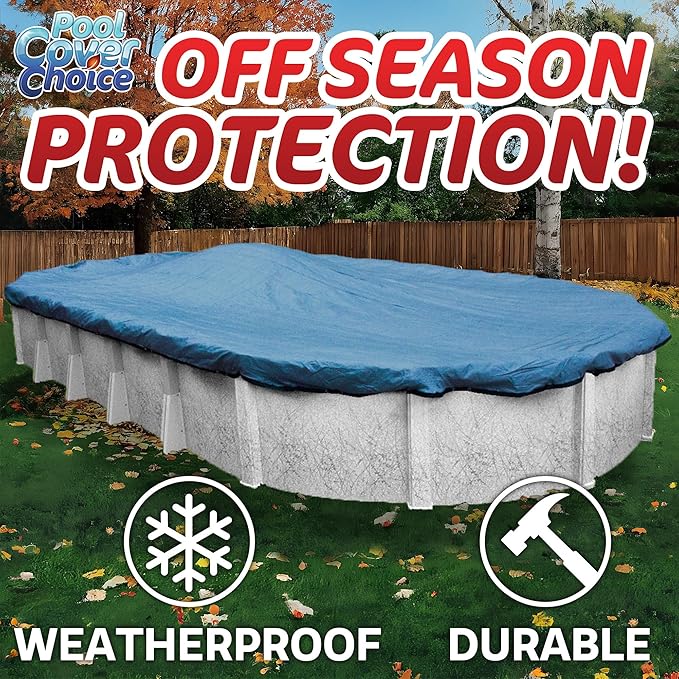 Winter Swimming Pool Cover for 12 ft x 18 ft Aboveground Oval Pool Size, Value Plus Choice Series, Solid Material, Color - Denim Blue, Pool Cover Choice 351218-4CHOICE