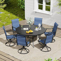 VICLLAX 7 Pieces Outdoor Dining Set, Patio Furniture Set of 6 Patio Swivel Dining Chairs and 50" Patio Round Table, Navy Blue Chairs & Black Tabletop