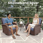 6 Pieces Patio Furniture Sets, Wicker Rattan High Back Outdoor Swivel Rocking Chairs Set with 3-Seat Couch, Ottomans and Side Table