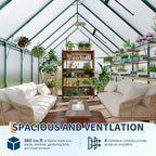 8X12 ft Polycarbonate Greenhouse with Aluminum Frame, Polycarbonate Greenhouse for Outdoors, Greenhouses with Ventilation and Rain Gutter, Aluminum Large Walk-in Greenhouses for Outside